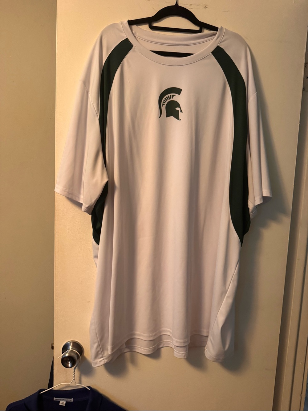 White & Dark Green Athletic Short-Sleeve Big and TallMen's Shirt - Spartan Logo